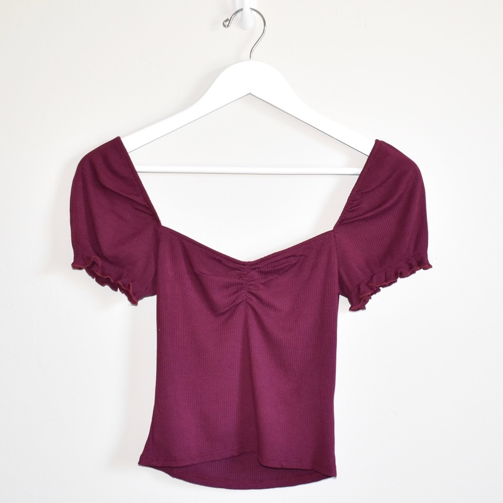 Ribbed Knit Tee Maroon Medium